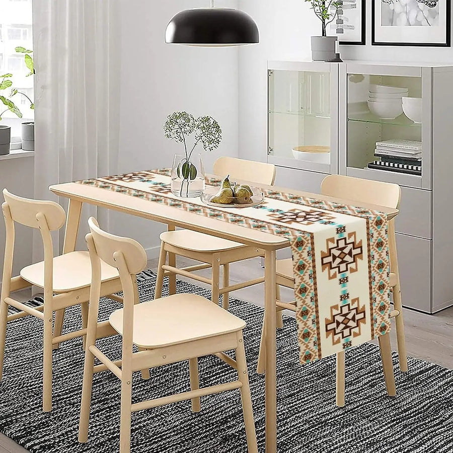 The Aztec Linen – Boho Abstract Geometric Table Runner