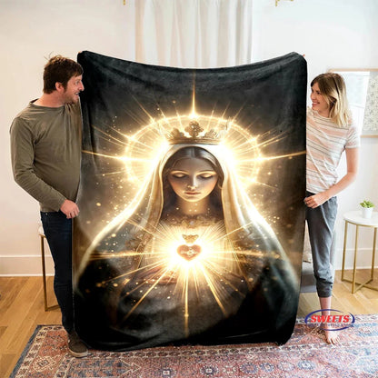 6 Size Merciful Virgin Mary Flannel Art Blanket, Home Sofa Office Nap Blanket for Four Seasons, Machine Washable Flannel Blanket
