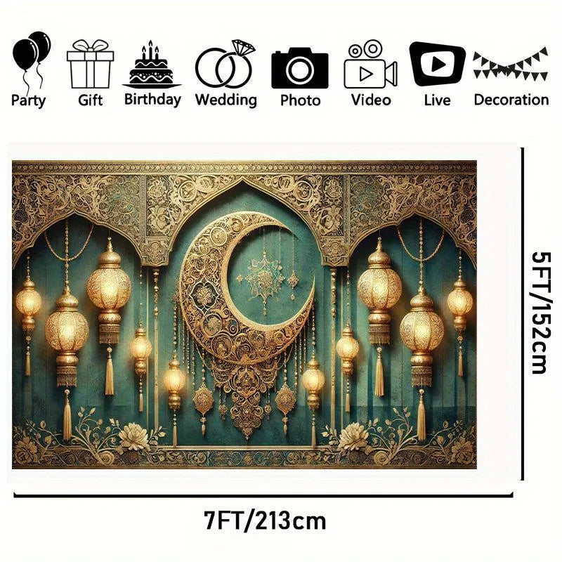 1 Elegant New Moon and Lantern Eid Mubarak Background - Luxurious Ramadan Party Banner