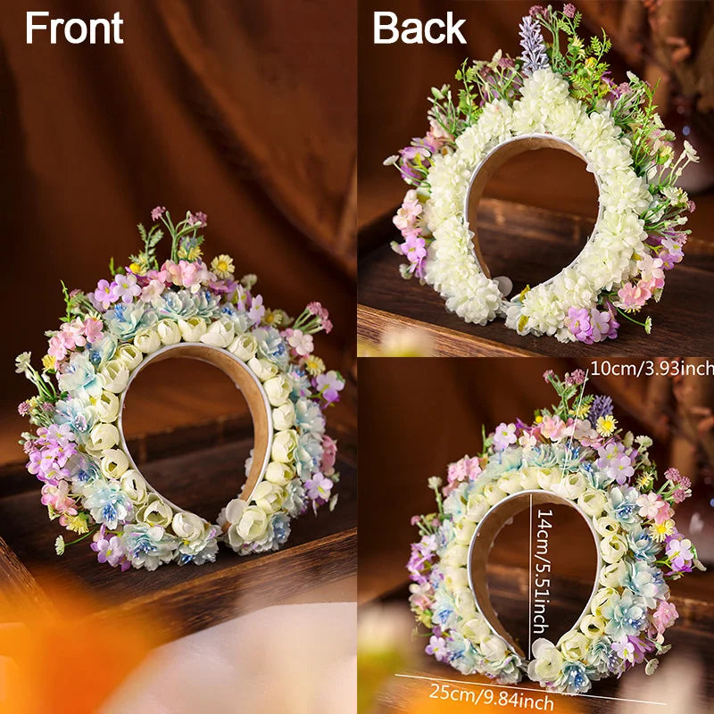 Women Head-Dress Colorful Flower Headband Hair Wreath Wedding Party Costume Headpiece for Bridal Women Fashion Hair Accessory