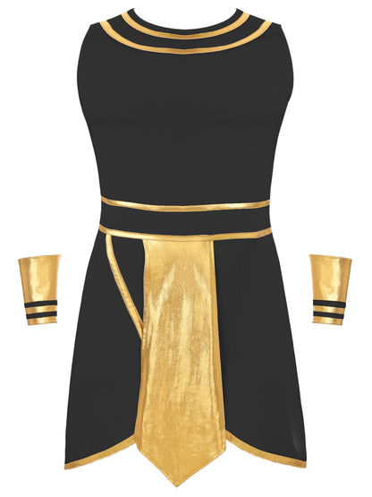 Pharaoh & Spartan Robe Costume – Men's Egyptian God Cosplay with Cuffs