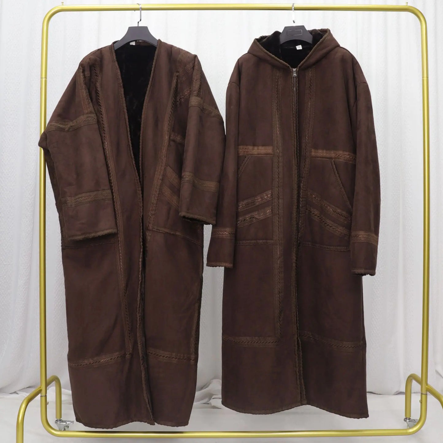 Wholesale Men's Scalp Abaya Men Winter Fur Thicken Suede Men's Robe Cardigan Bisht Muslim Coat Fleece Warm Islam Clothing