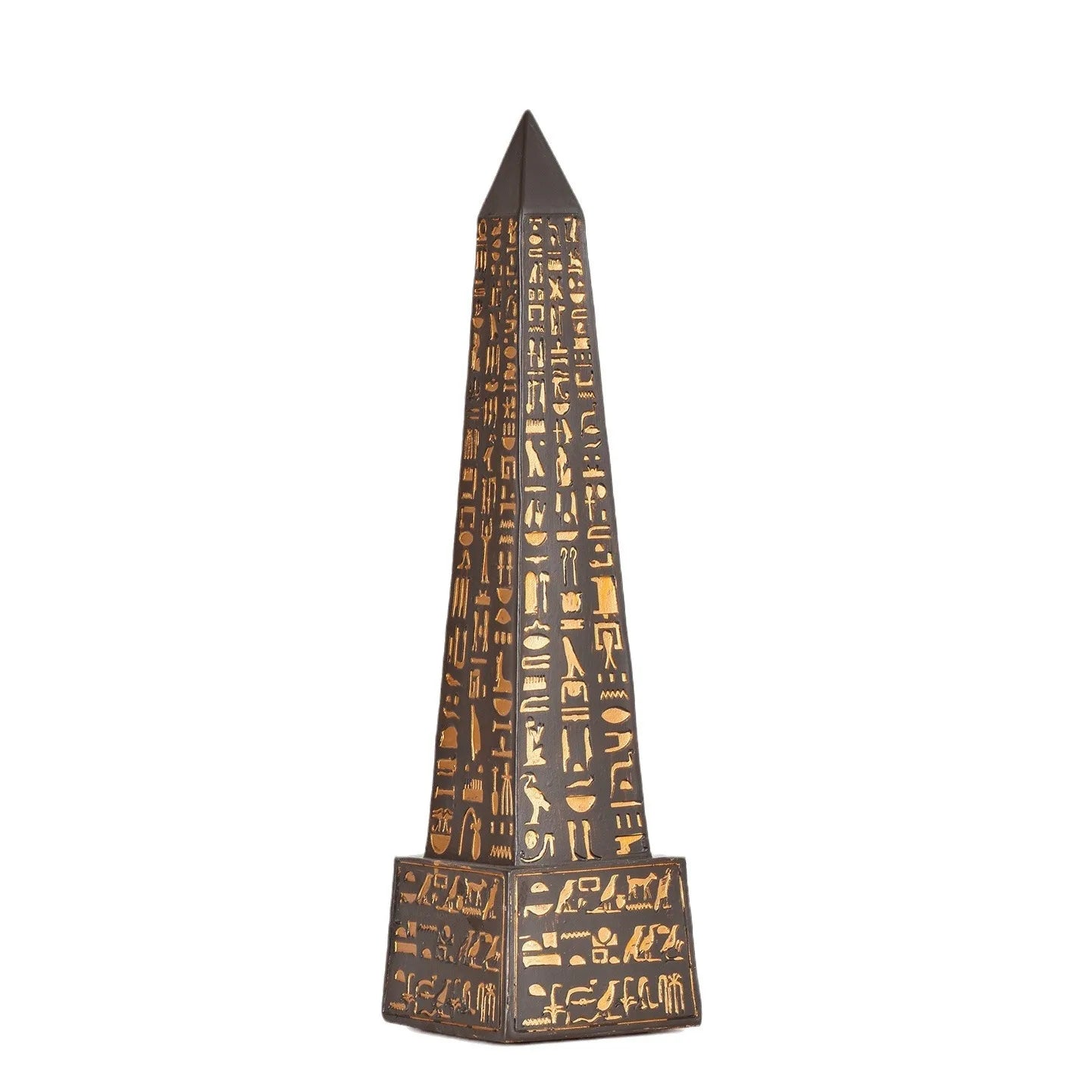 Gold-Plated Egyptian Obelisk – Resin Hieroglyphic Monument, Ancient Civilization Decor