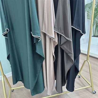 Eid Muslim Kaftan Satin Batwing Abaya Dubai Luxury Arabic African Dresses Abayas For Women Caftan Marocain Robe Femme Musulmane