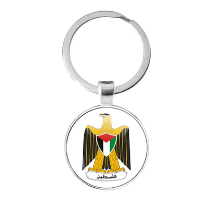 Personalized Art Patterns  Palestine Nation Flag Emblem 25mm Glass Cabohcon Keychain Key Rings for Women Men Jewelry Gift