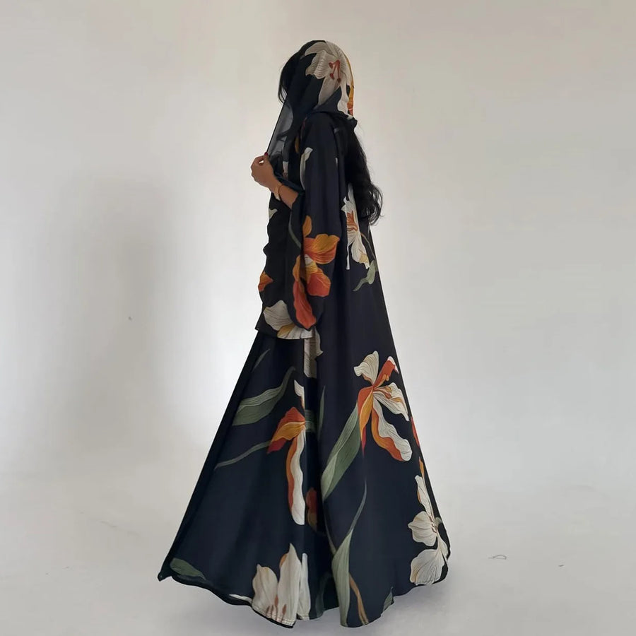 Floral & Feminine – The Print Cardigan Set with Hijab for the Muslim Woman in America