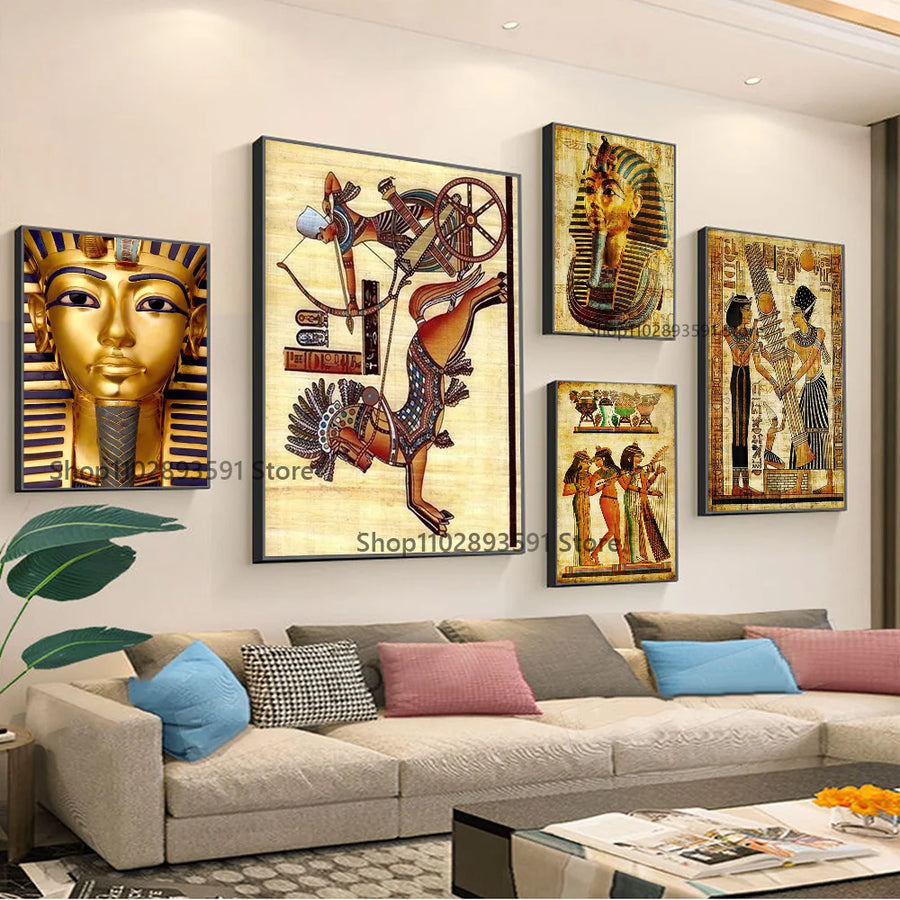 Retro Egyptian Papyrus Poster – Pharaoh & Hieroglyphics HD Wall Art Print