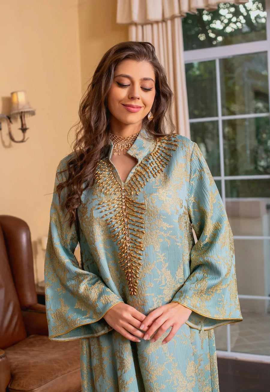 Eid Radiance – Beaded Collar Abaya for the Arab Woman in America