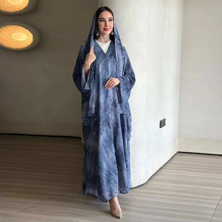 Tie-Dye Summer – The Front Open Abaya with Scarf for the Muslim Woman in America