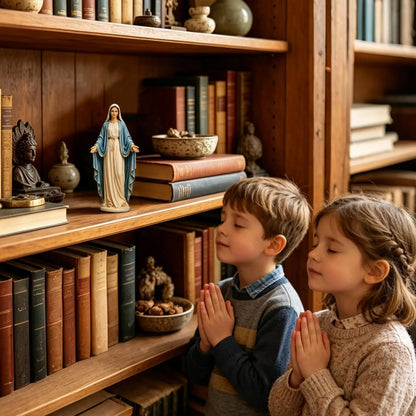 Mary Statue 12cm Open Arms Religious Figurine Resin Mary Desk Ornament for Home Living Room Bedroom Bathroom Desktop Bookshelf