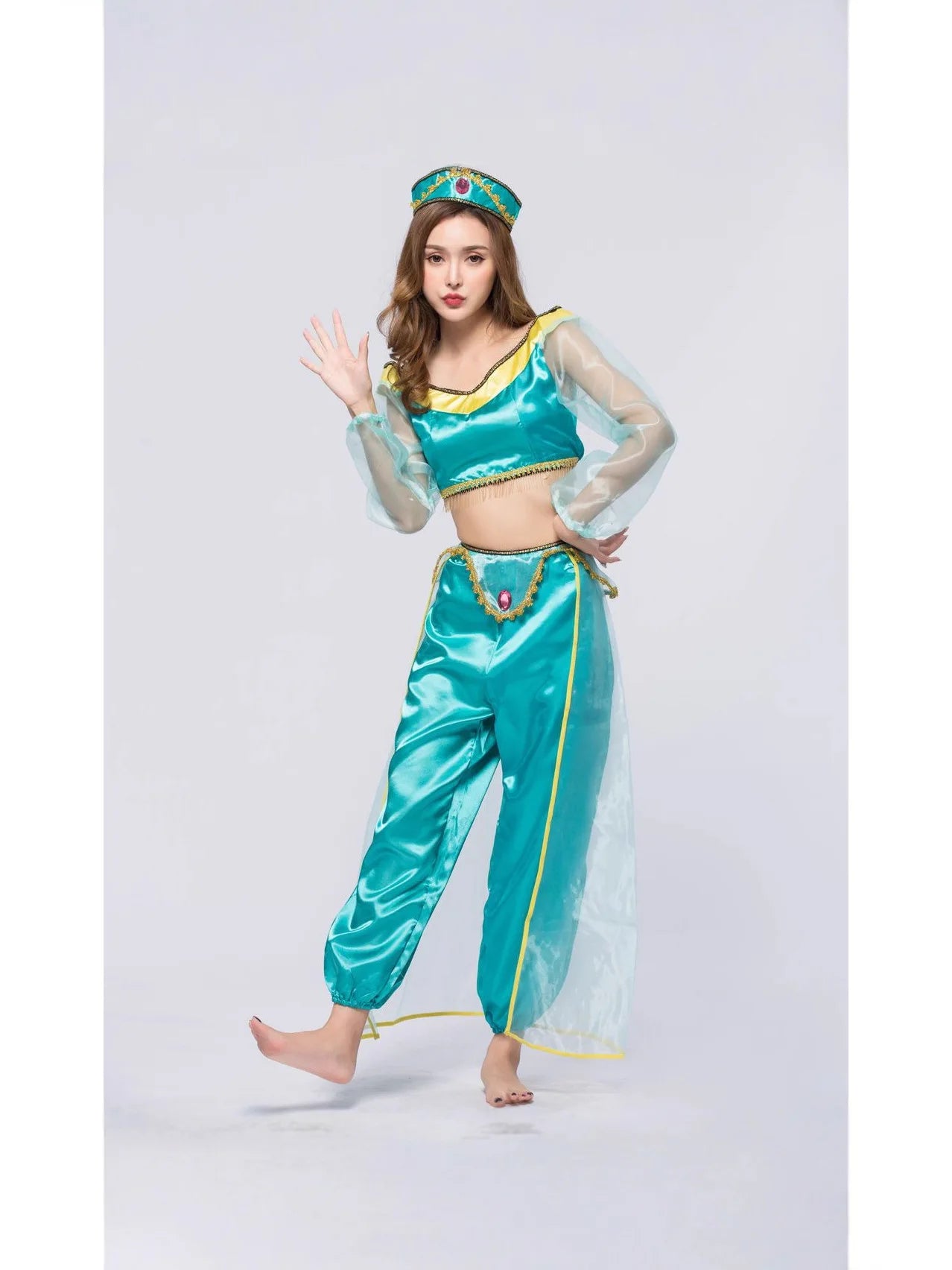 Adult Princess Jasmine Cosplay Costume, Aladdin Jasmine Dress, Women's Halloween Role Play Stage Performance Outfit