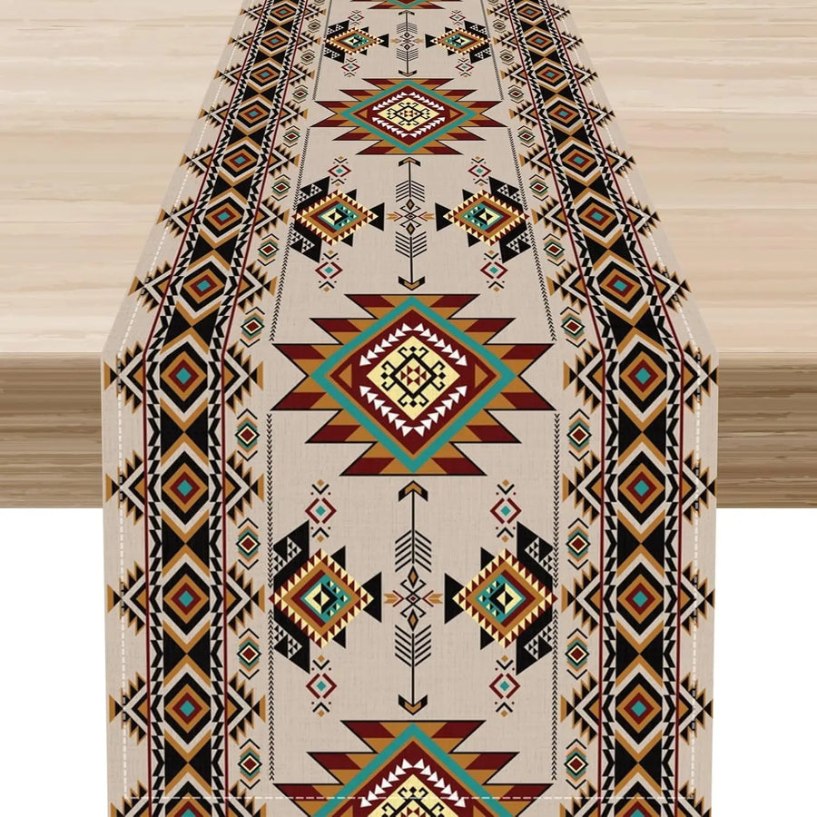 The Southwest Mesa – Native American Geometric Linen Table Runner