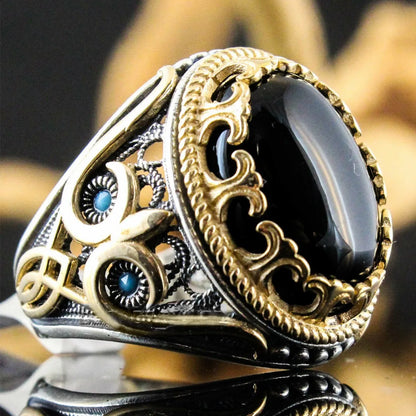 Turkish Men's Ring Vintage Black Zircon Fashion Punk Wind Islamic Religious Muslim Jewelry