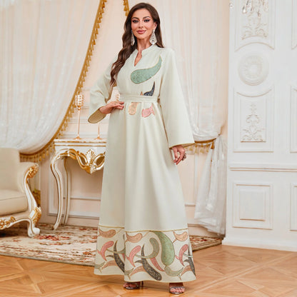 Elegant Eid Muslim Evening Party Jalabiya Marocain Dress Ramadan Arabic Embroidery Abaya Islamic Turkish Moroccan Kaftan Gown