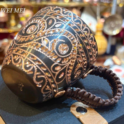 Vintage Pure Copper Coffee Mug,Breakfast Milk Cup,Friends Unique Gifts Handcrafted Carving Art Texture Home Tea Cup Tableware