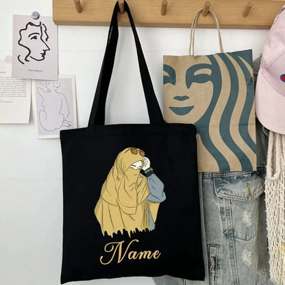 Her Name, Her Story – Custom Watercolor Canvas Bag for the Muslim Girl