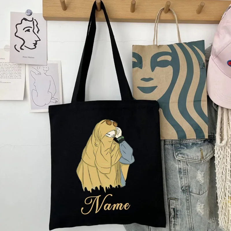 Her Name, Her Story – Custom Watercolor Canvas Bag for the Muslim Girl