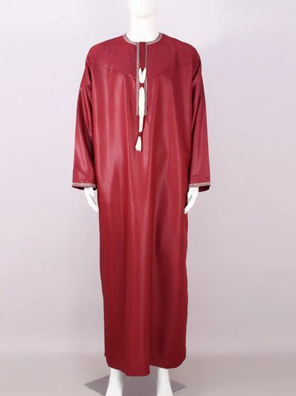 Eid Ramadan Muslim Men Long Robe Round Neck Embroidered Oman Dubai Arabian Saudi Male Jubba Thobe Adults Abayas Islamic Kamis