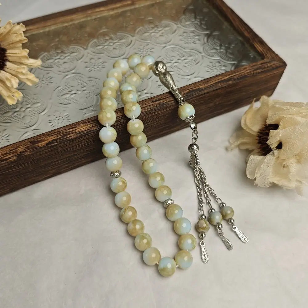 33 Beads Tiger Eye Stone Bracelet Round Small Beads Transparent Acrylic Prayer Beads Handmade With Tassels Islamic Tasbih