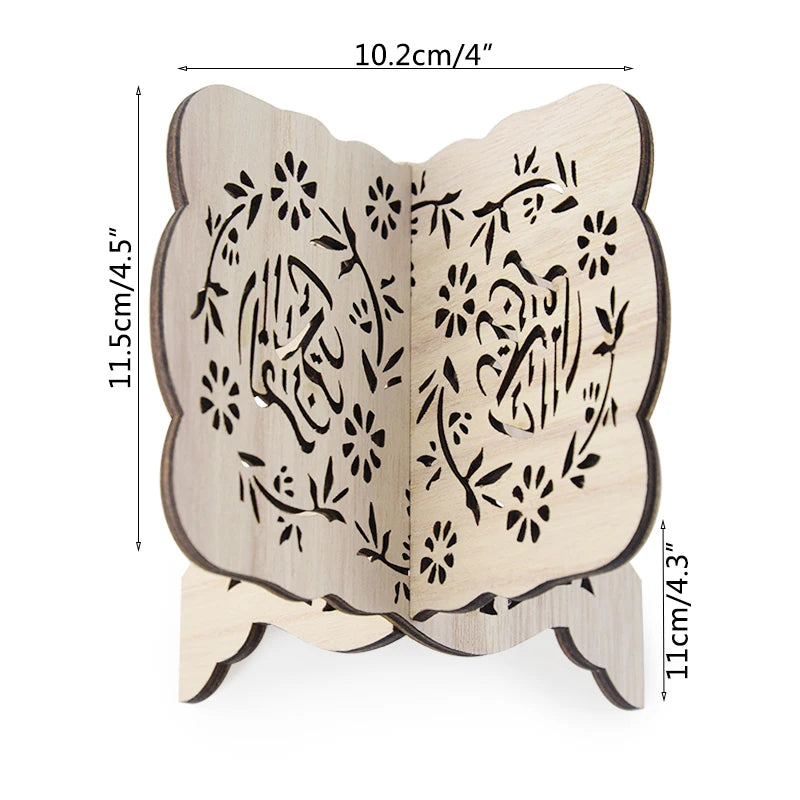 Wooden Eid Al-Fitr Islamic Bible Quran Koran Stand Holder Book Shelf Holder Eid Mubarak Decor Ramadan Kareem Decoration for Home