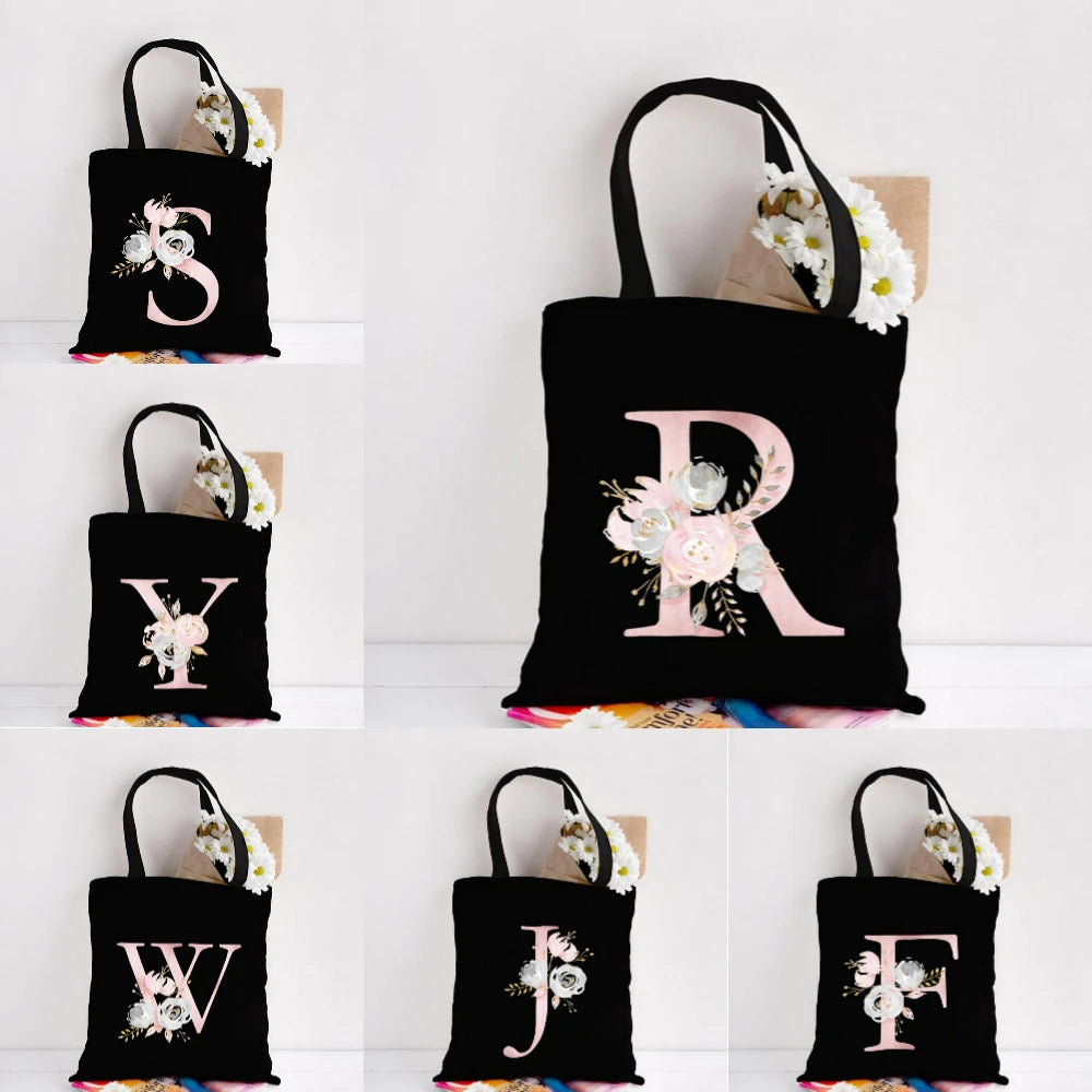 Her Letter, Her Bloom – Personalized Floral Initial Canvas Tote