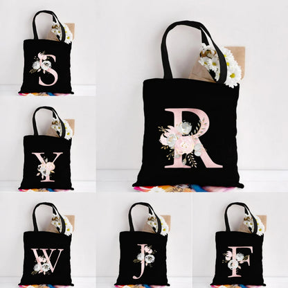 Her Letter, Her Bloom – Personalized Floral Initial Canvas Tote