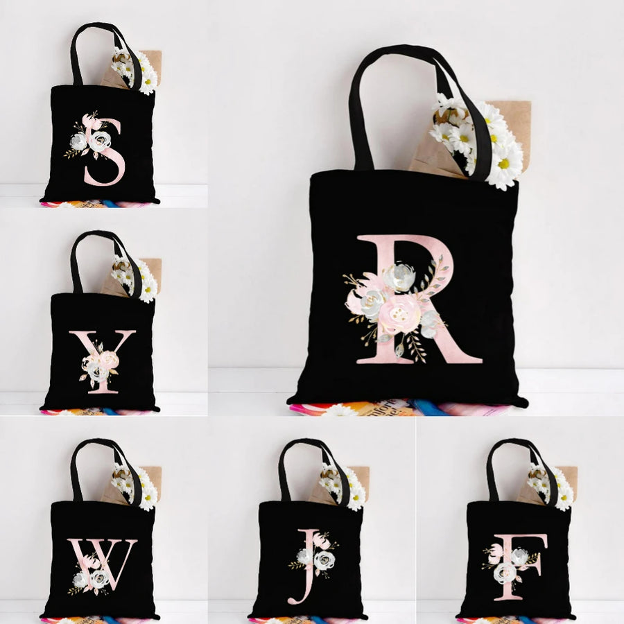 Her Letter, Her Bloom – Personalized Floral Initial Canvas Tote