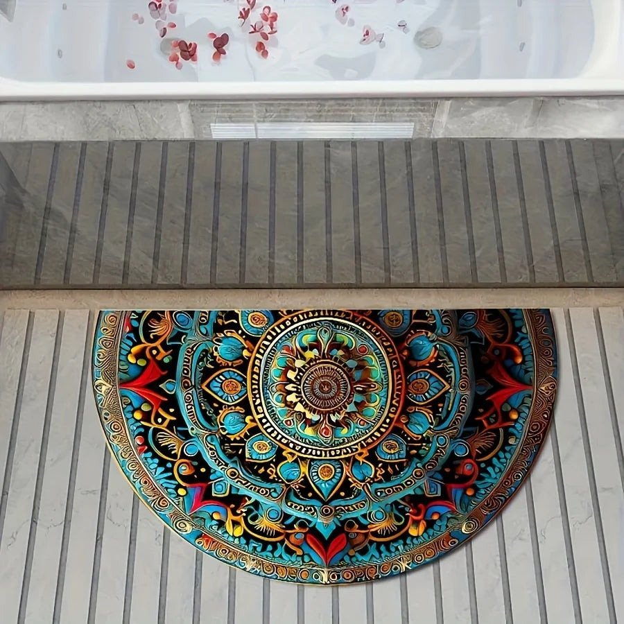 The Mandala Threshold – Bohemian Semi-Circular Entrance Mat