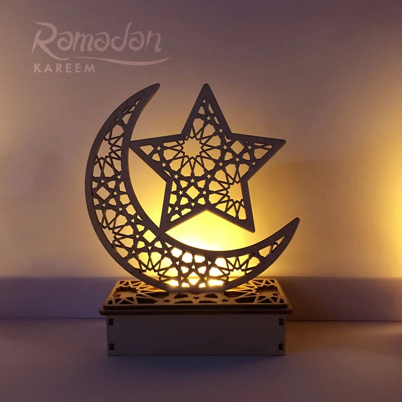 Ramadan Kareem LED Wooden Lantern Eid Mubarak Decoration for Home 2023 Islamic Muslim Party Supply Eid Al-Fitr Ornaments Lantern