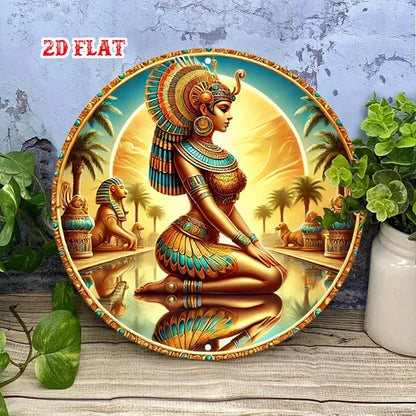 Vintage Egyptian Landscape Tin Sign – Cleopatra, Sphinx & Pyramid Metal Wall Art