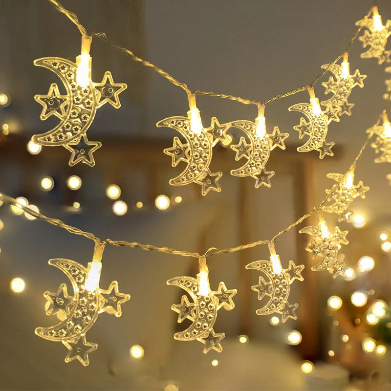 2M 10Lights Eid Mubarak Moon Star Castle Light String Ramadan Kareem Colorful Lights Islamic Muslim Eid Party Decor Lamp String