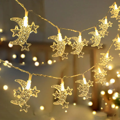 2M 10Lights Eid Mubarak Moon Star Castle Light String Ramadan Kareem Colorful Lights Islamic Muslim Eid Party Decor Lamp String