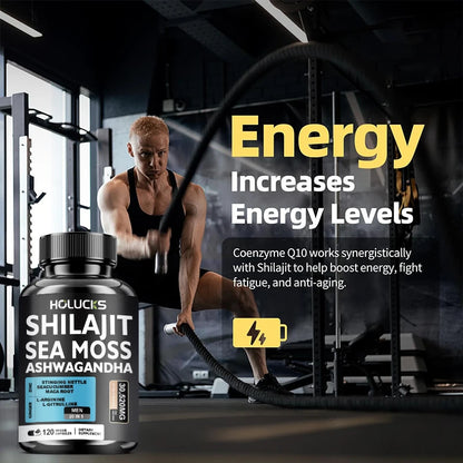 Shilajit +Sea Moss Capsules for Men, Enhance Strength, Energy & Endurance, Improve Immune, Cognitive Boost, Promote Metabolism
