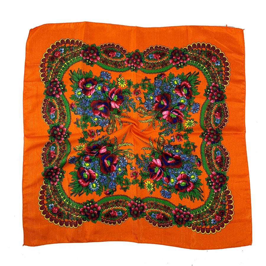 Babushka Bloom – 70cm Retro Floral Square Headscarf for Women