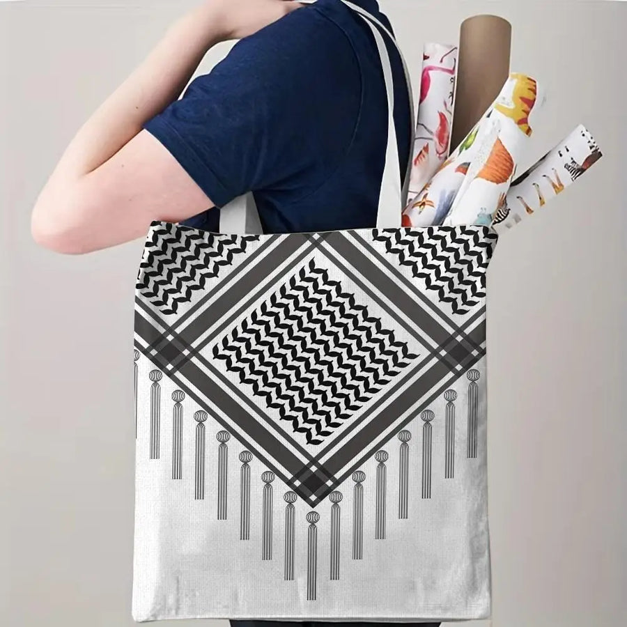 The Keffiyeh Keeper – Checkered Pattern Canvas Storage Tote