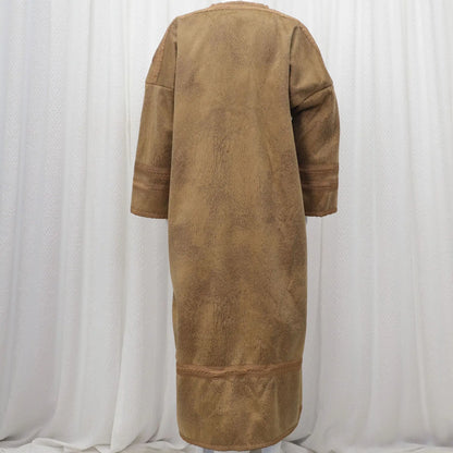 Wholesale Men's Scalp Abaya Men Winter Fur Thicken Suede Men's Robe Cardigan Bisht Muslim Coat Fleece Warm Islam Clothing