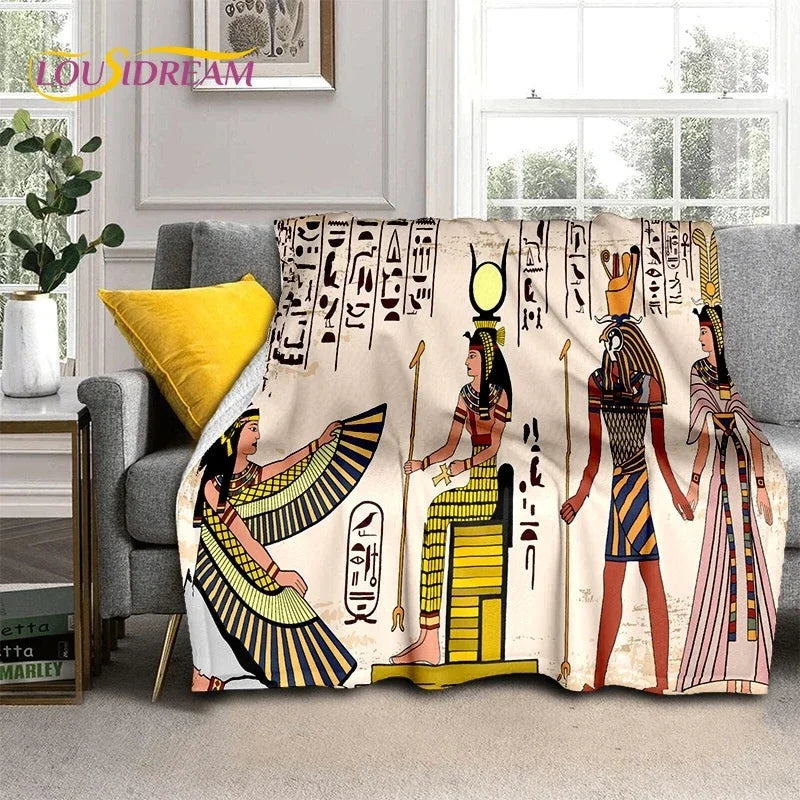 Pharaoh Hieroglyphic Egyptian Mythology Soft Flannel Blanket for Beds Bedroom Sofa Picnic,Throw Blanket for Outdoor Leisure Gift