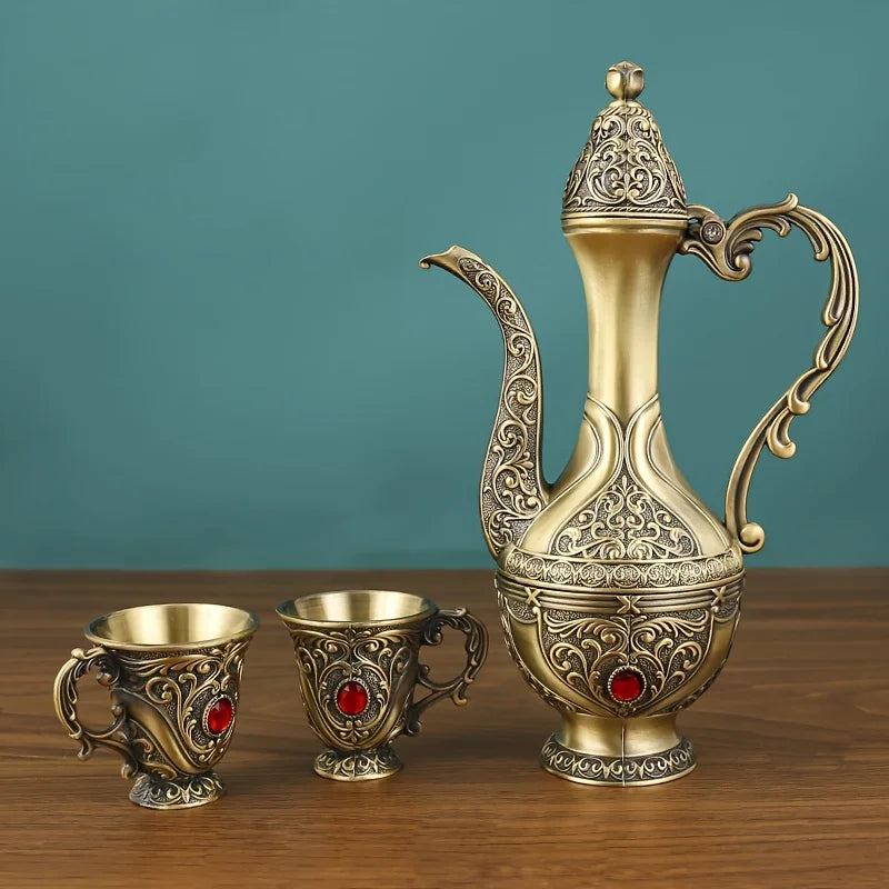 6-Piece Turkish Coffee Set – Vintage Metal Pot & Cups, Luxury Serving Collection