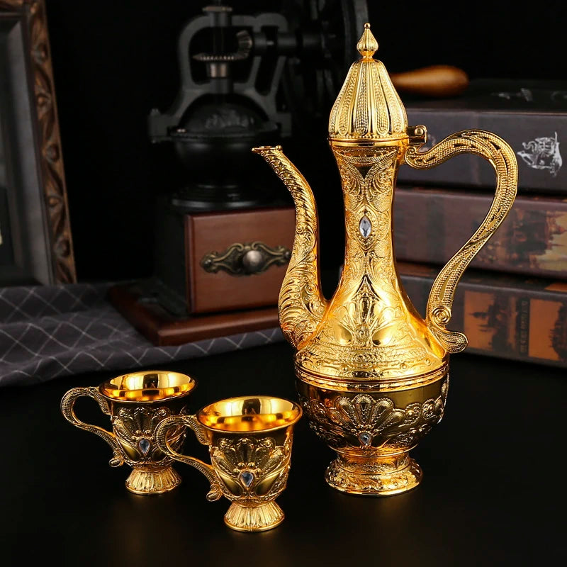 Metal Arabic Coffee Set – 6 Cups, Serving Tray & Pot for Home & Banquets