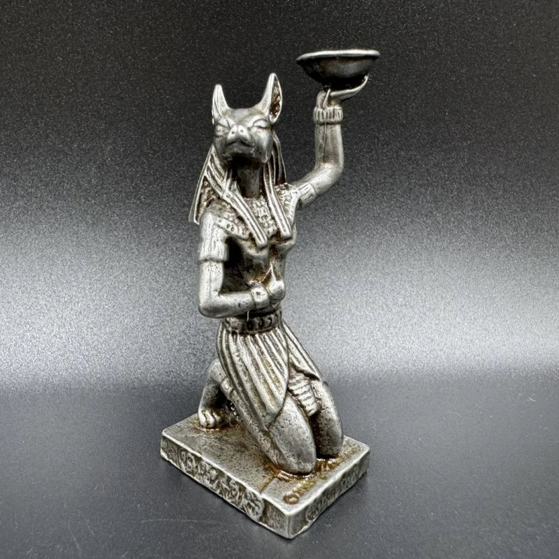 Anubis Copper Candle Holder – White Metal & Sandalwood Egyptian Statue Ornament