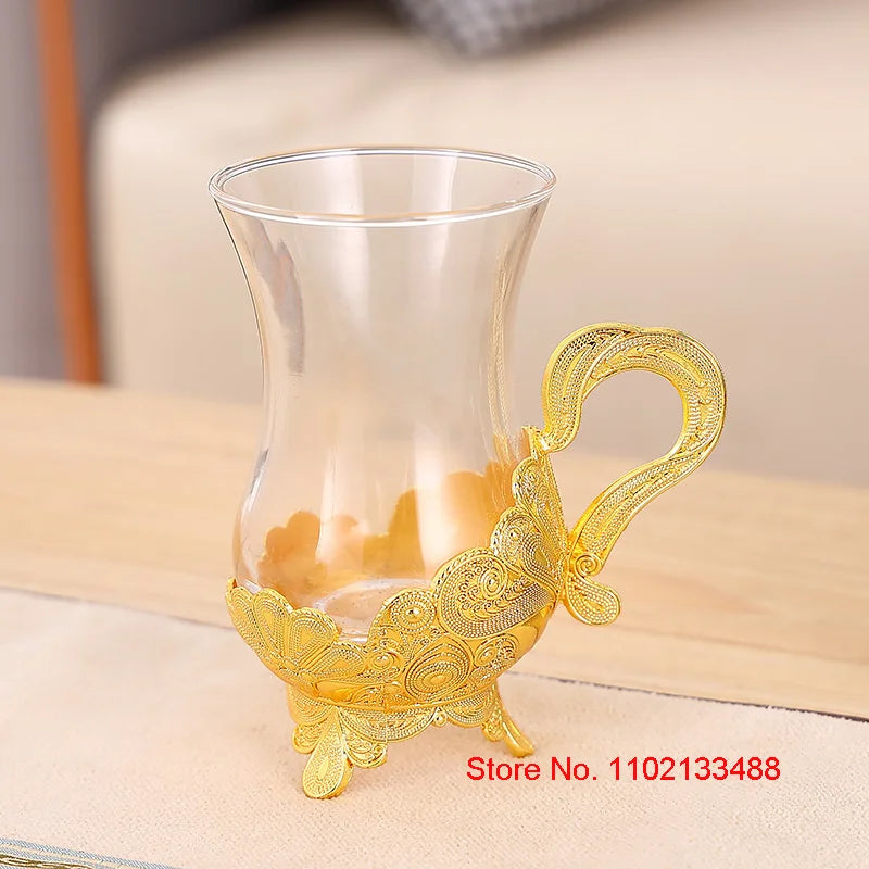 Gold Coffee Cup & Saucer Set – Luxury Middle Eastern Glasware for Tea & Coffee