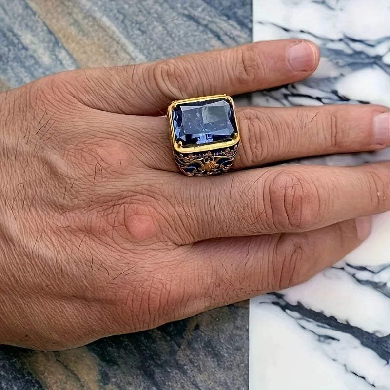 Wholesale of oval-shaped men's rings set with obsidian and agate rings from the manufacturer