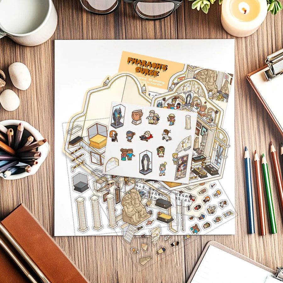 3D Pharaoh's Curse DIY Sticker Set – Egyptian Museum Miniature Scene