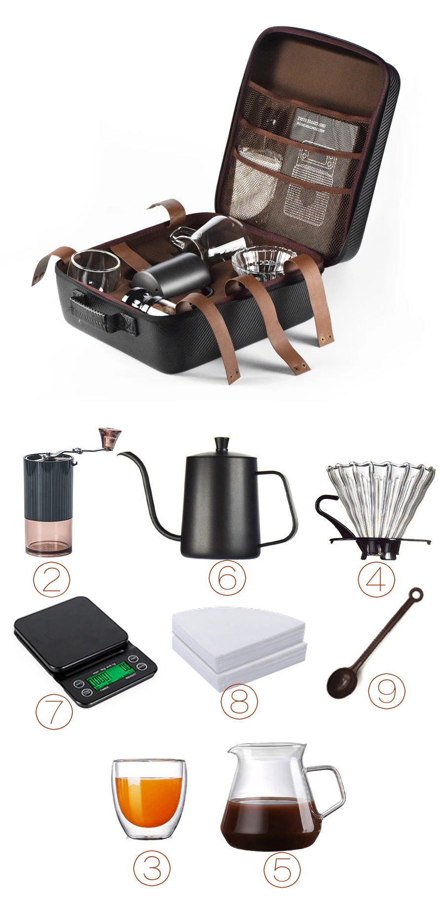 The Luxe Brew – Coffee Gift Box Set with Grinder & Glass Drip Filter