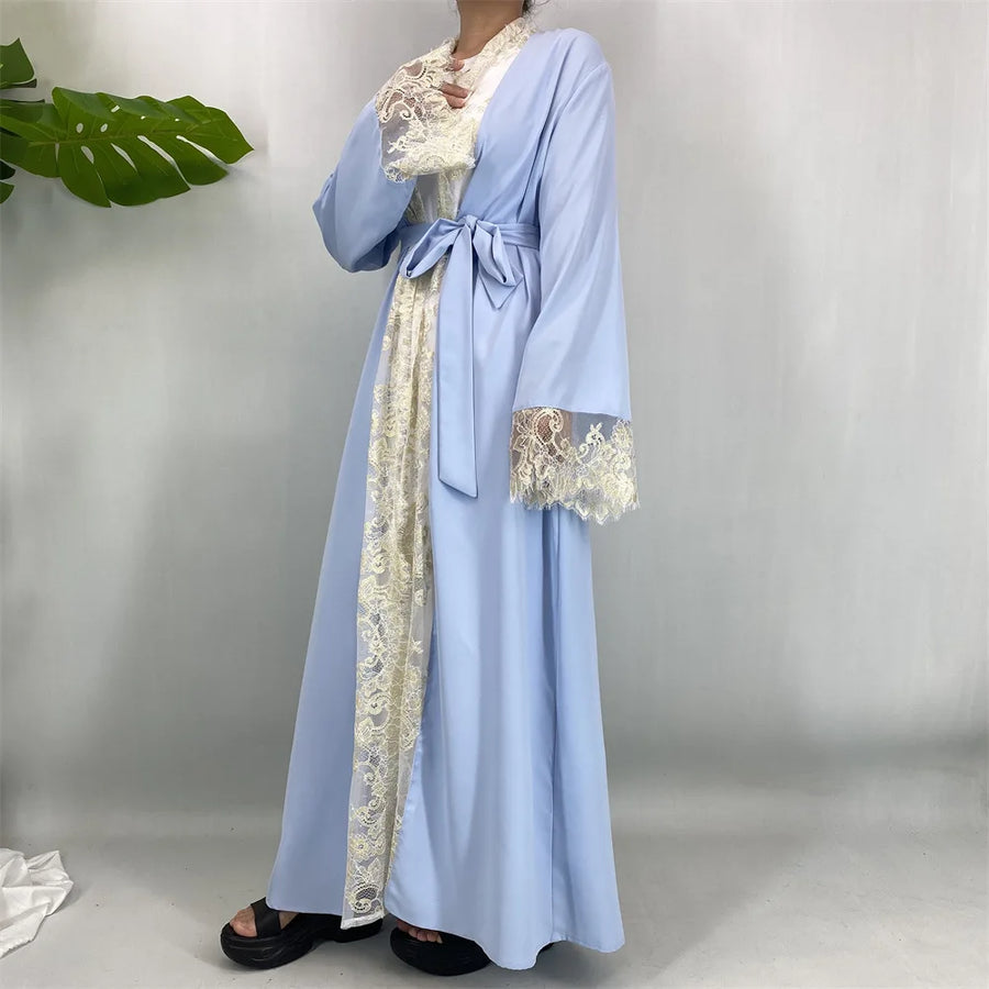 Lace & Grace – 2-Piece Lace-Up Abaya Set for the Muslim Woman in America