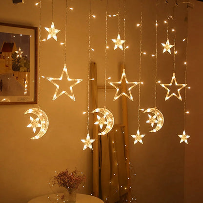 Moon Star Led Curtain Garland String Light EID Mubarak Ramadan Decorations 2025 Home Decor Islam Muslim Event Party Supplies