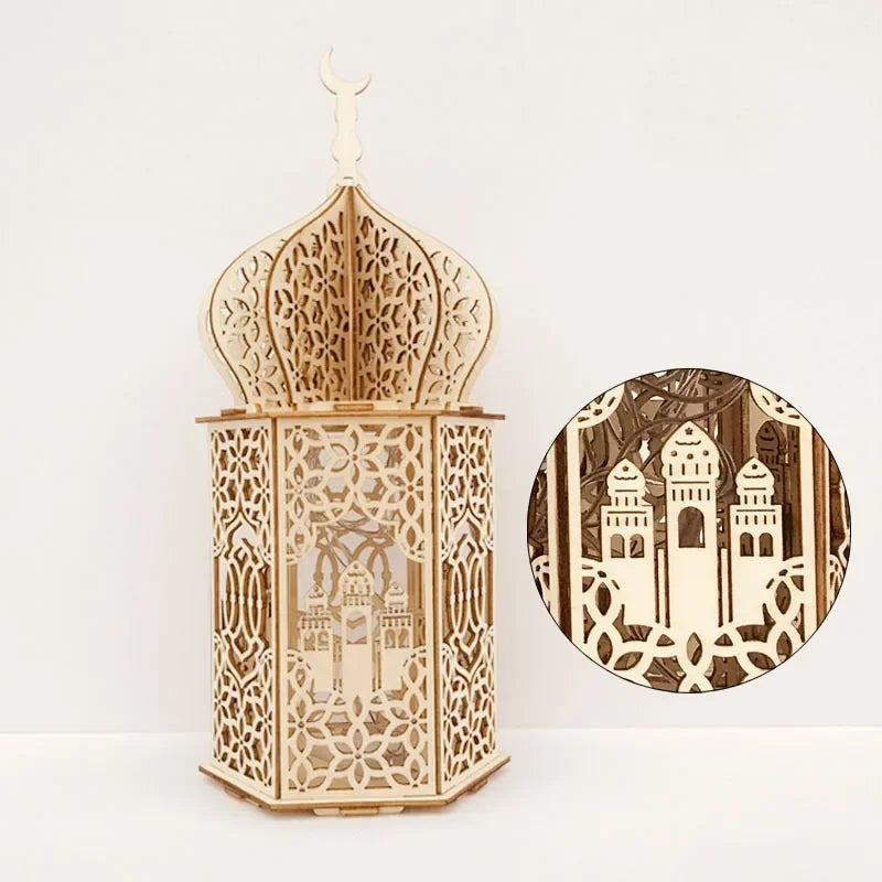 The Wooden Eid Pendant with LED Candlelight – Warmth That Glows with Faith