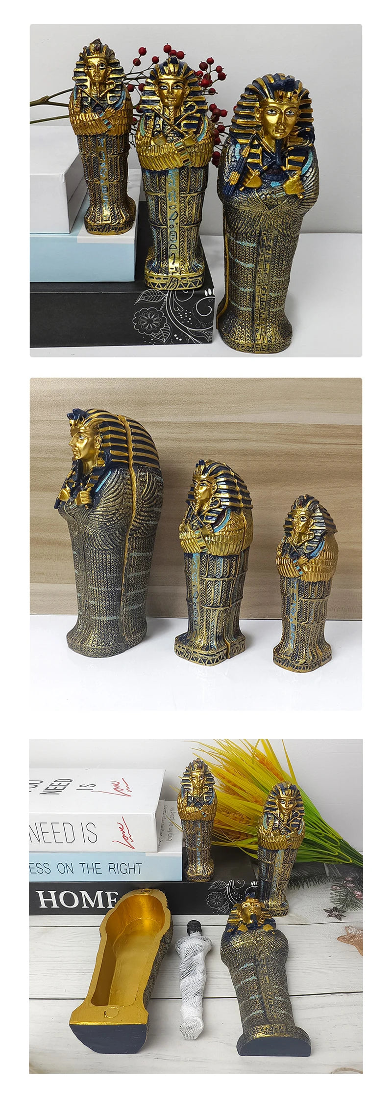 Tutankhamun Coffin & Mummy Ornament – Egyptian Pharaoh Handicraft Decor