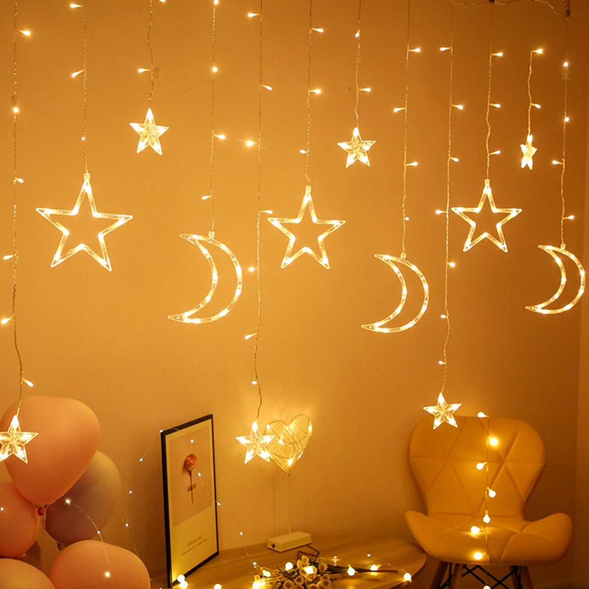 Moon Star Led Curtain Garland String Light EID Mubarak Ramadan Decorations 2025 Home Decor Islam Muslim Event Party Supplies