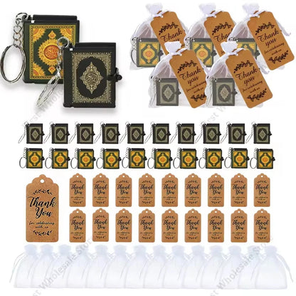 100-24PCS Mini Quran Keychain Book Muslim Islamic Key Chain for Religious Souvenir Gifts RamadanBag Purse Handbag Ornament